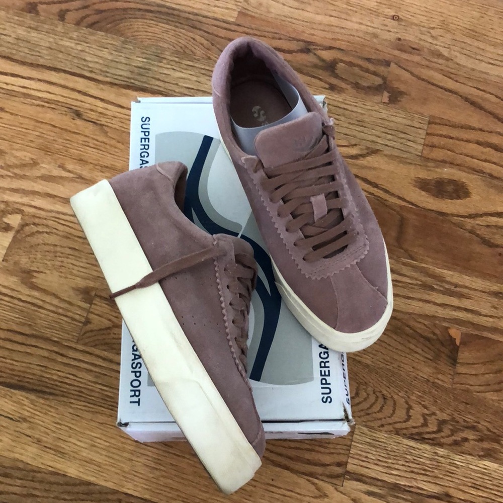 Superga Lace Up Platform Sneakers in Pink / Rose Suede